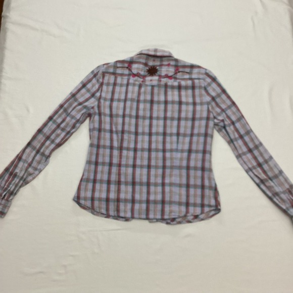 Andaze Co. Womens Western Plaid Shirt Embroidered Floral Accents Medium - Picture 2 of 7